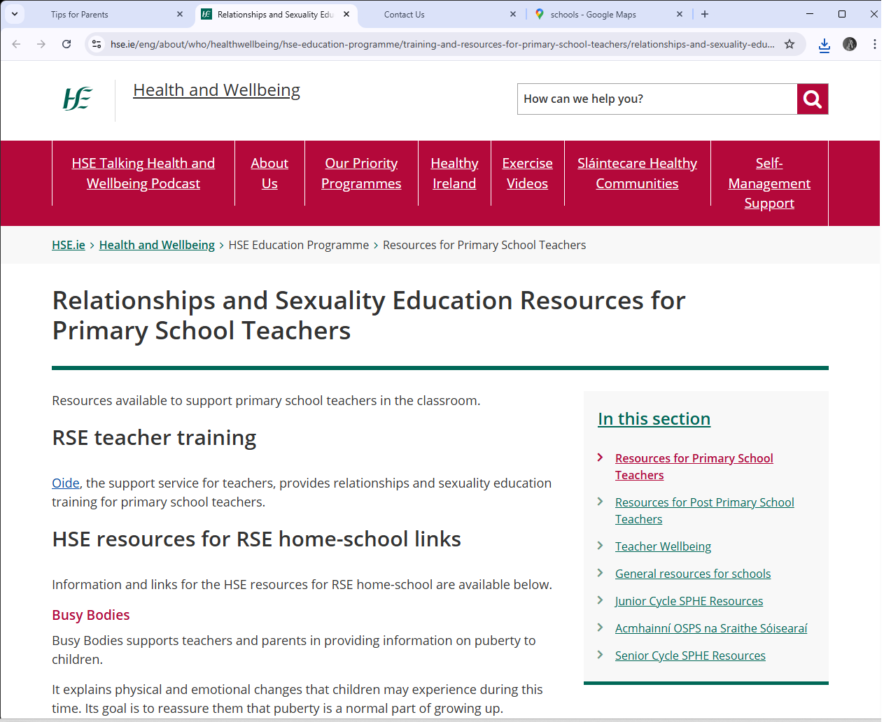 Relationships and Sexuality Education Resources for Primary School Teachers
